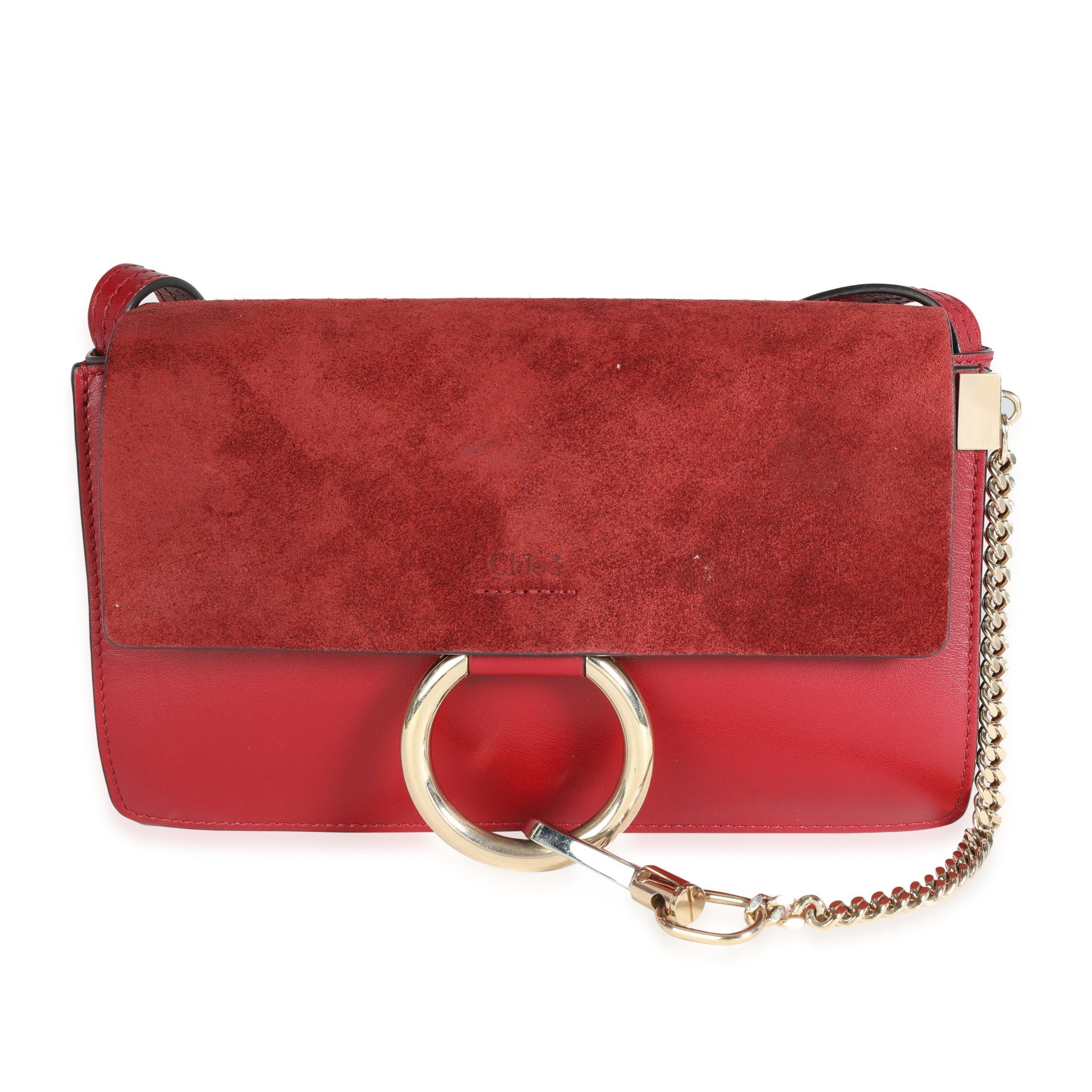Chloe Red Leather And Suede Small Faye Bag